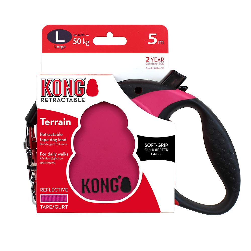 KONG Retractable Terrain Dog Leash for Large Dogs Upto 50Kgs,Durable,Reflective,Tangle-Free,Safety Lock,Ergonomic Soft Grip Handle for Pet Hiking,Walks,Training,Fuchsia,Large-16Ft/5M,?17.14 cm 1