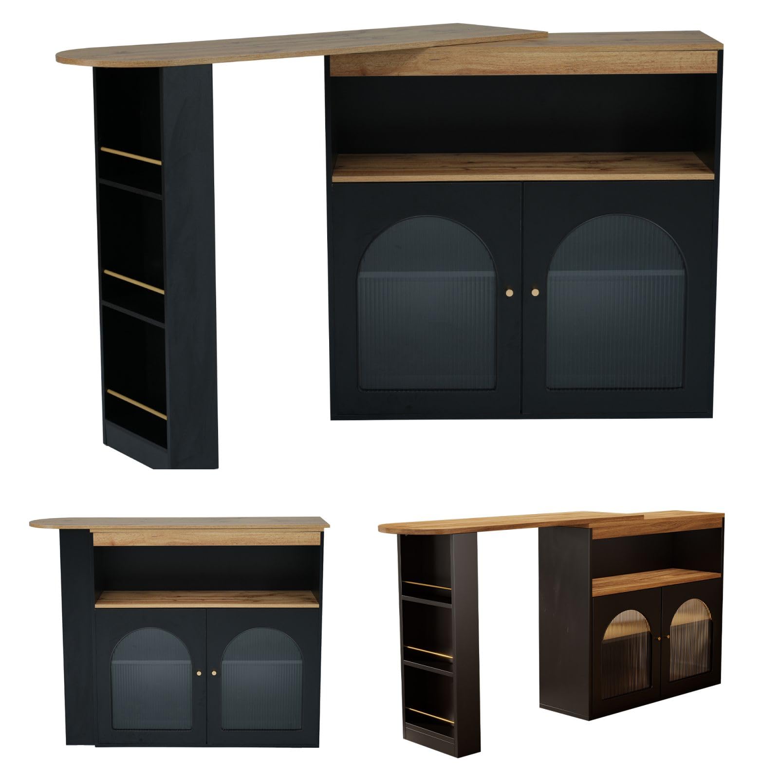 Sweiko Bar télescopique Table Moderne, Table de Salle à Manger télescopique avec Espace de Rangement, pivotante,Meuble de Rangement pour la Salle à Manger (Black)