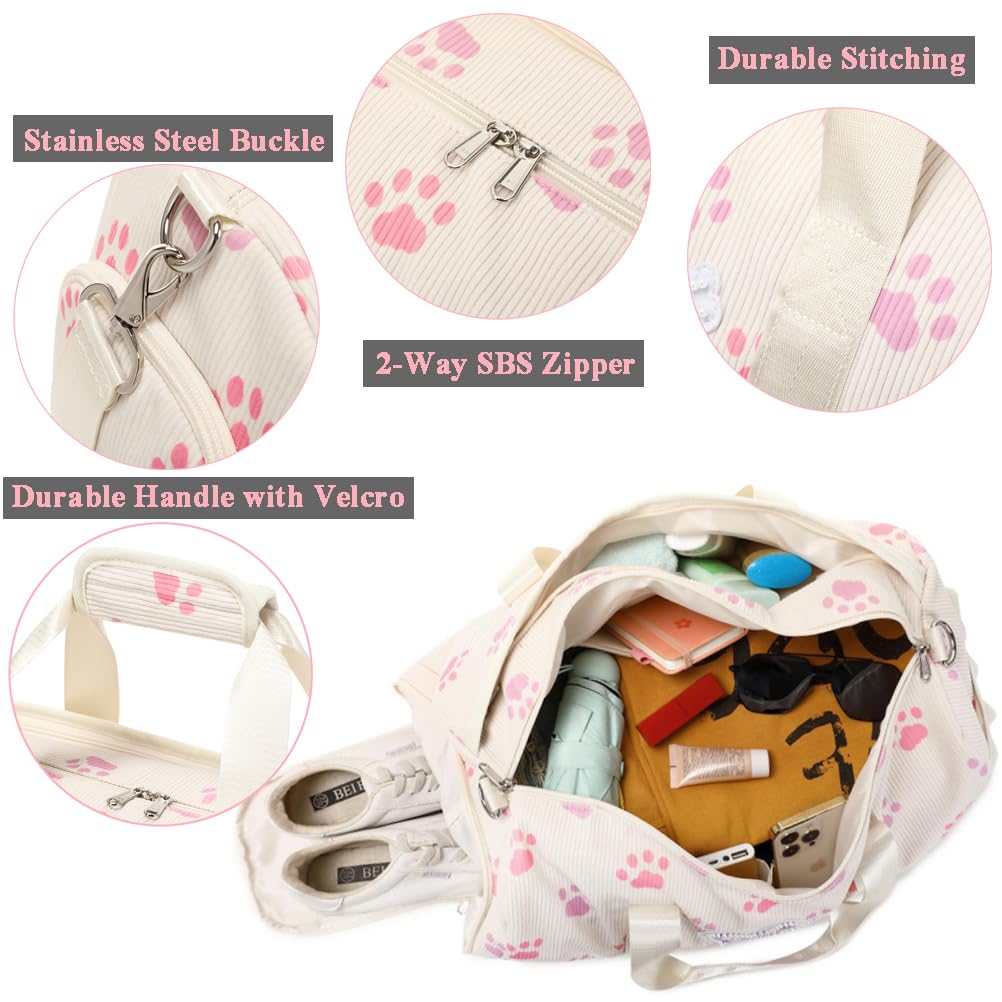 Kimwadalh Sac de Sport pour Filles - Motif Chat, Bandoulière, Danse, Gymnastique avec Compartiment Chaussures et Poche Humide - Tissu Velours Côtelé