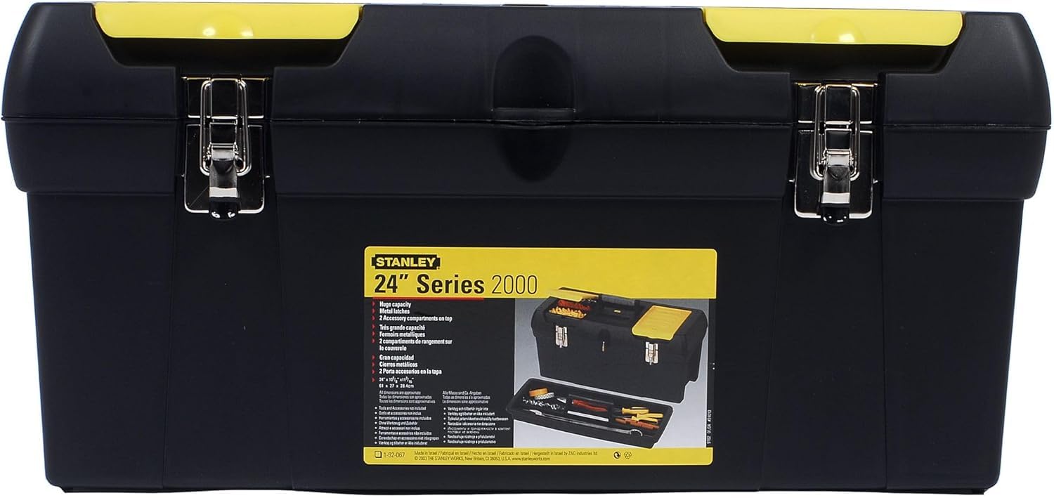 STANLEY Toolbox with Metal Latch, 2 Lid Organisers Portable Tote