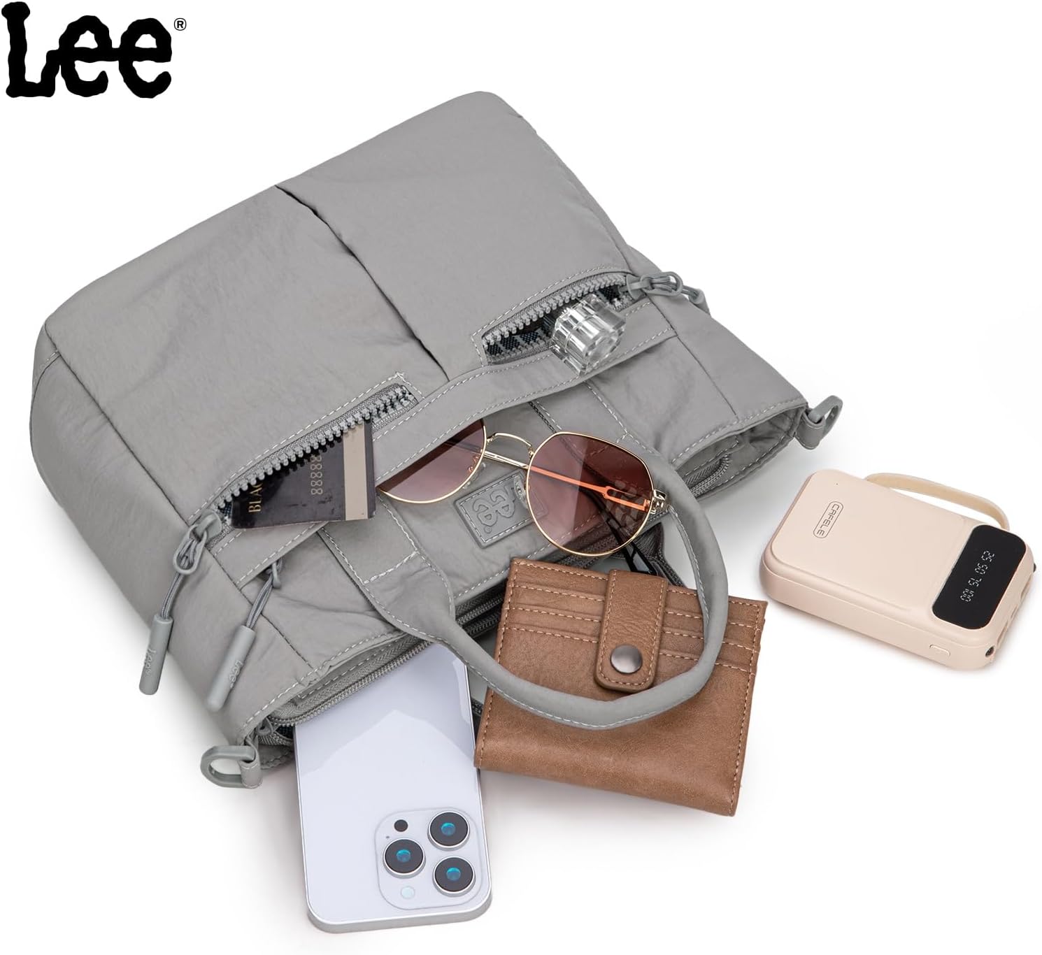 Lee Small Nylon Tote Bag for Women, Lightweight Waterproof Multi‑Pocket Crossbody Purse with Zipper for Work & Travel