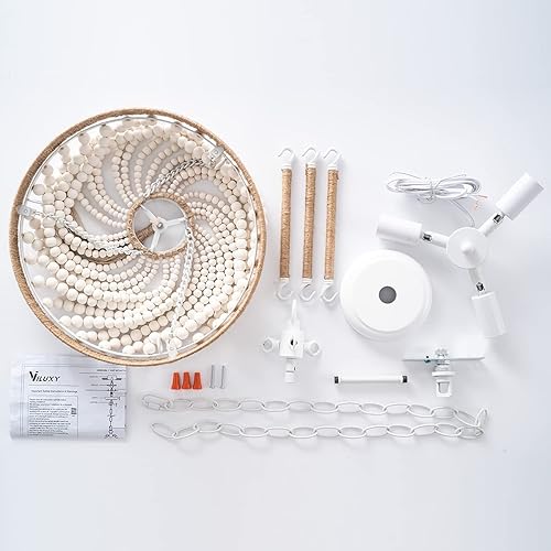 Miniatura 8 de VILUXY Candelabro bohemio con cuentas de madera de granja, lámpara colgante de cuentas de madera, Chandeleir colgante de 3 luces, candelabro rústico