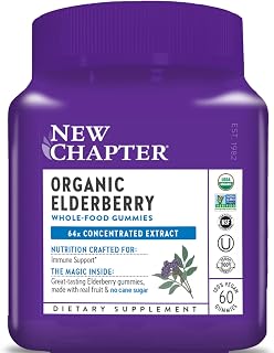 New Chapter Elderberry Gummies for Adults & Kids (2+), USDA Organic 64x Concentrated Elderberry for Immune Support, Great-Tasting Whole-Food Gummies, Vegan & Non-GMO - 60 ct
