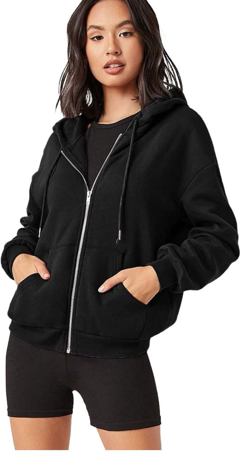 Floerns Women's Casual Long Sleeve Zip Up Drawstring Sweatshirt Hoodie Jacket with Pockets : Clothing, Shoes & Jewelry
