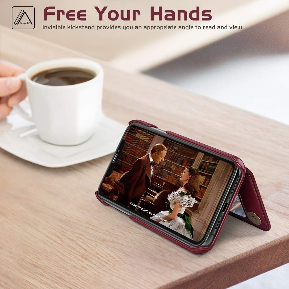 LOHASIC for iPhone Xs Wallet Case, for iPhone X Phone Cover to Women Girls, 5 Card Holder Premium PU Leather Credit Slot, Magnetic Clasp Kickstand Flip Folio Portfolio Pocket, 5.8 Inch - Burgundy