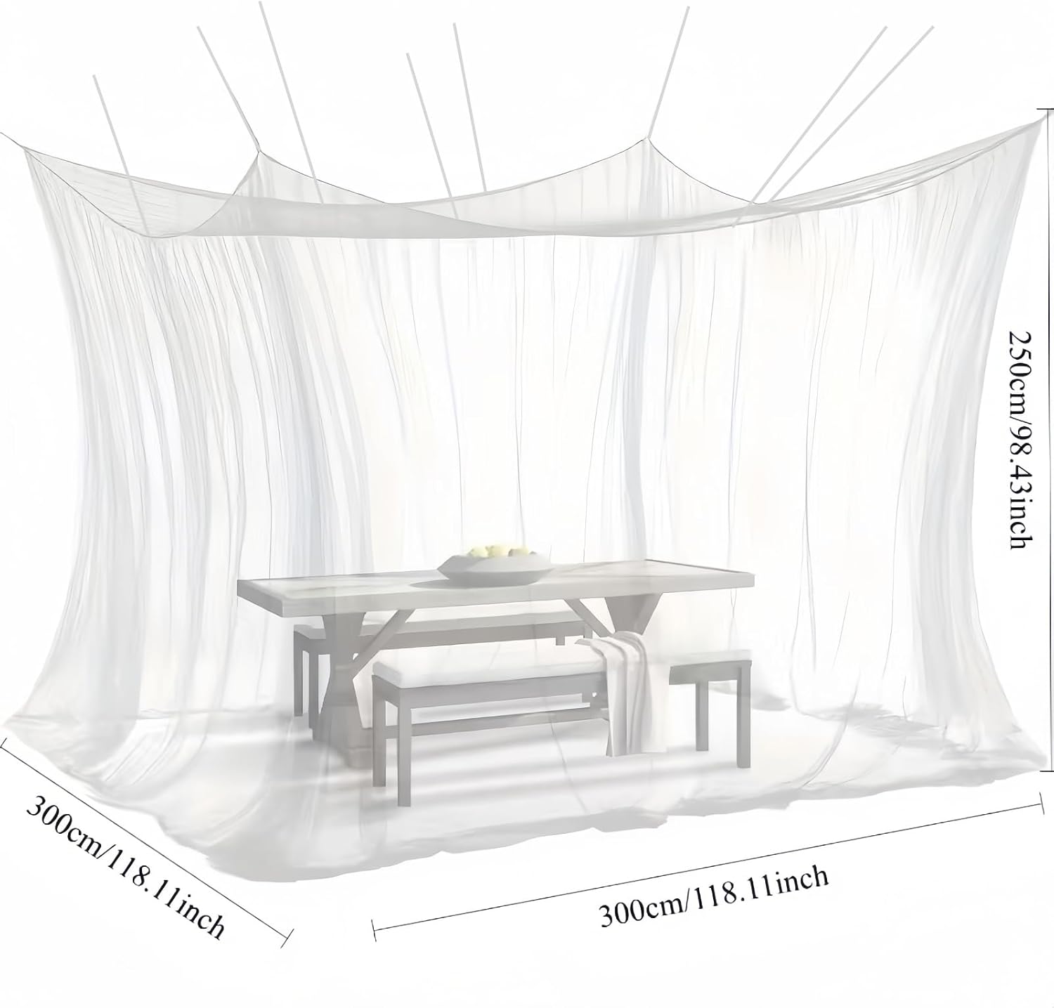 Outdoor Camping Mosquito Netting,10 x 10 FT | Large Size Patio Mosquito Net with Hanging Ropes for Garden Patio Camping Outdoor Travel (10X10FT White)