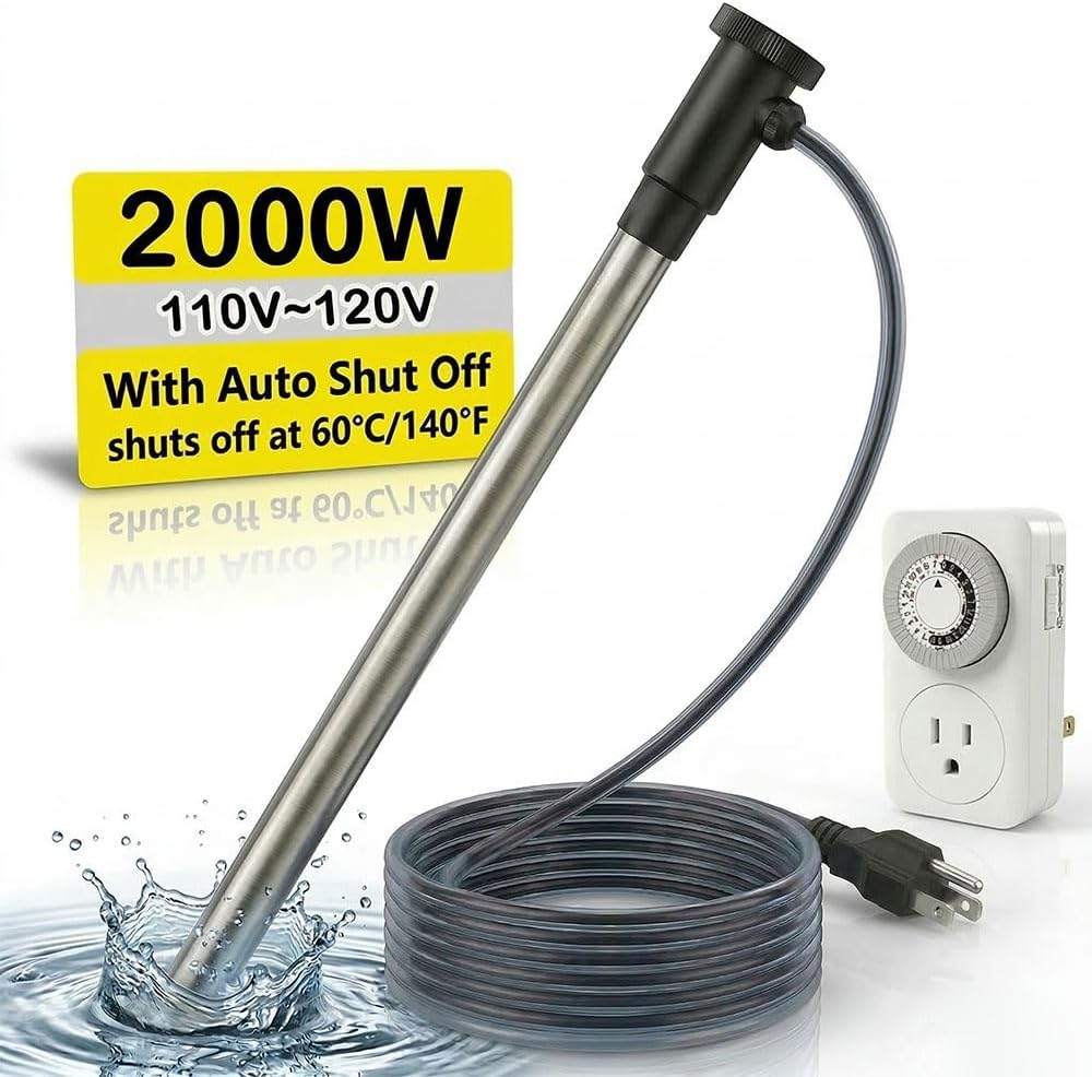 2000W Portable Hot Tub Heater, Immersion Water Heater with Thermostat, Submersible baptismal Heater for Inflatable Hot Tub, Above Ground Pool, Spa, and Cold Plunge, Fast Heating Bucket Heater