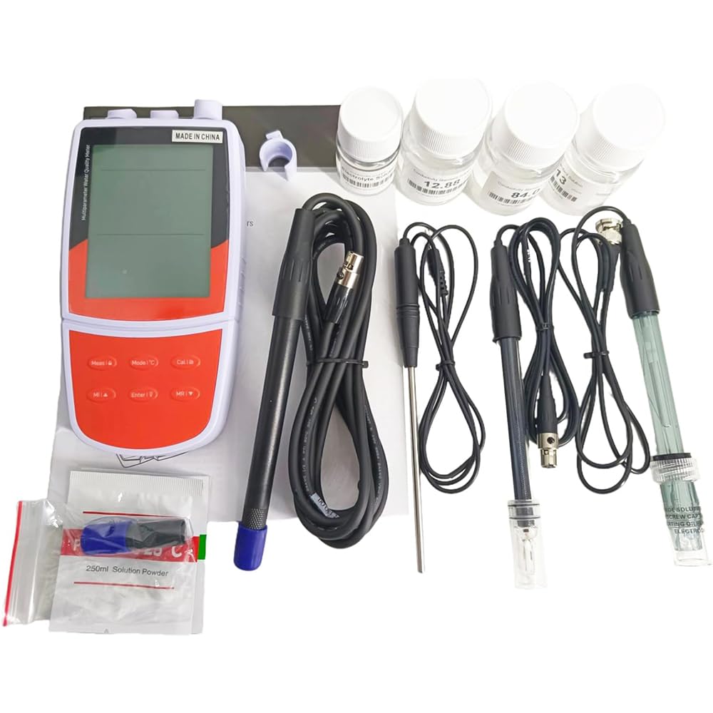 Handheld Water Quality Testing Equipment pH ORP Ion Concentration Conductivity TDS Salinity Resistivity DO Meter with USB Communication Interface Standard Calibration Solution