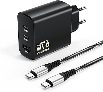 67W USB C Charger 3-Port USB C Power Supply PD Charger 65W PPS Fast Charger for MacBook Pro/Air iPhone 17 Pro Max/16/15/14/13 iPads Galaxy S25 Ultra/S24/S23/S22 Pixel Tablet Laptop Mobile Phones