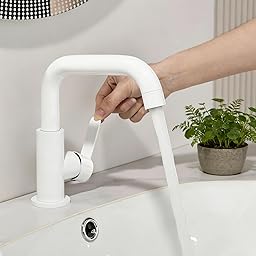 ONECE Rubinetto Bagno Lavabo Bianco, Miscelatore Monocomando Girevole a 360°, Acciaio Inox 304, Aeratore Rimovibile, Rubinetti Acqua Calda e Fredda, Senza Piombo