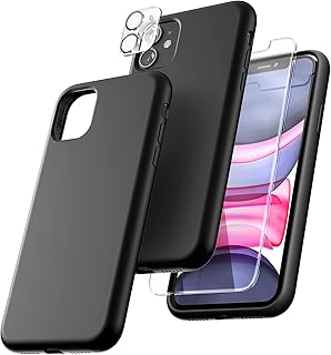 TOCOL [5 in 1] Designed for iPhone 11 Case, with 2 Pack Screen Protector + 2 Pack Camera Lens Protector, Liquid Silicone Slim Shockproof Case with [Anti-Scratch] [Drop Protection],Black