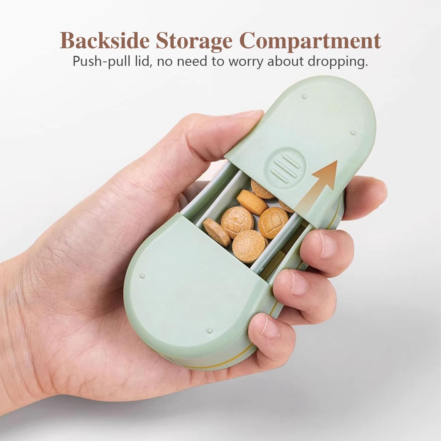 Pill Cutter Splitter for Small and Tiny Pills - Pill Cutter 1/4 - Accurately Cuts Multiple Pills - Easy Open Snap Button. Detachable Nonslip V-Shaped Pad. Wrap-Around Blade Guard. Back Storage (Cyan) | Sliding Back Storage, Pill Cutter 1/4, Accurately Cuts Multiple Pills, Detachable Nonslip Pad, Easy Open Snap Button