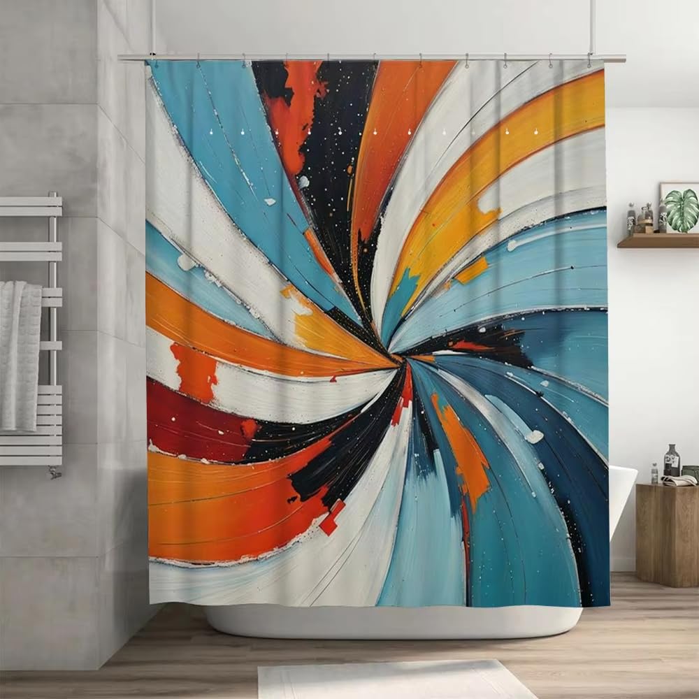 Rideau de douche moderne 92x183cm motif dégradé bleu orange rouge jaune noir blanc