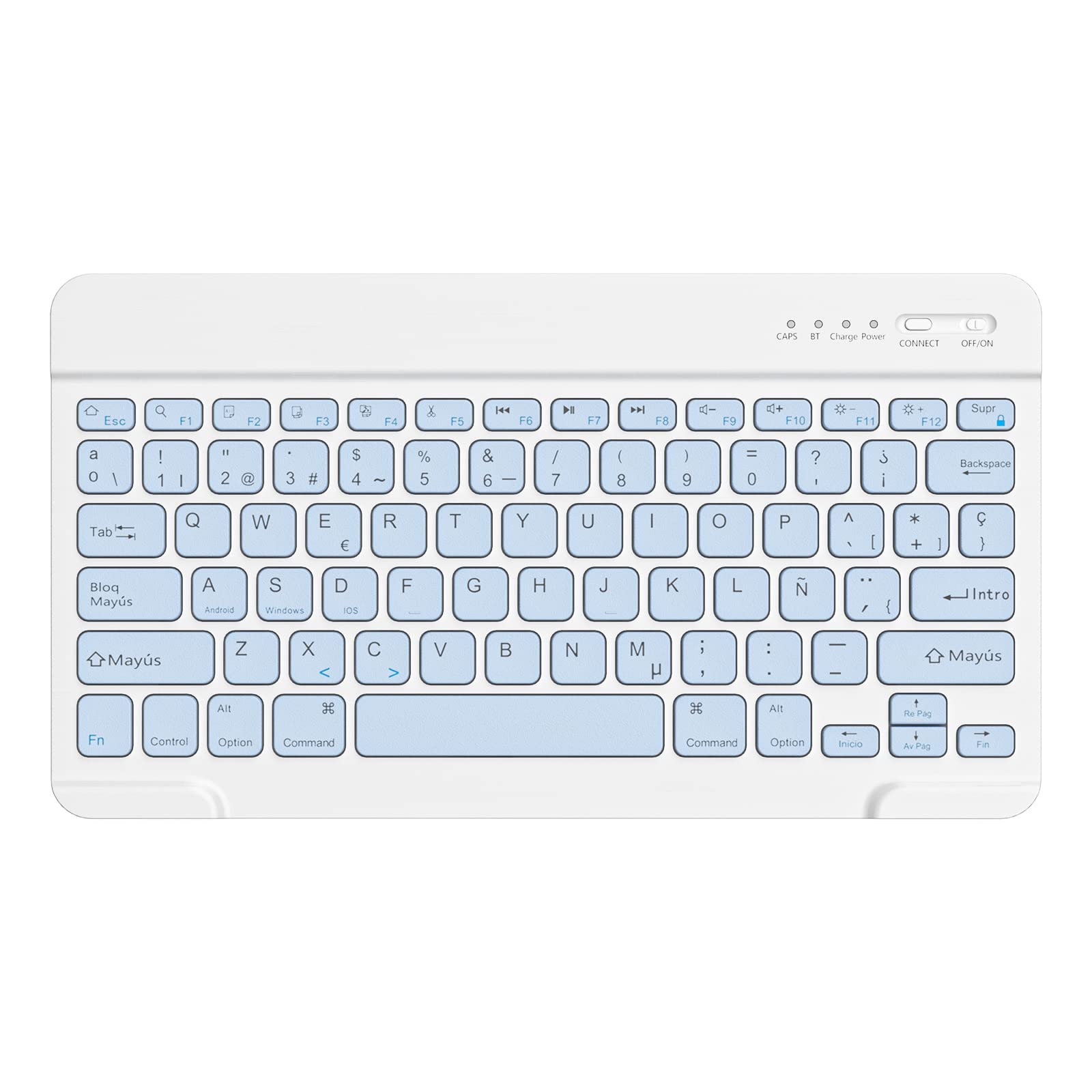 Teclado Bluetooth Español, Light Teclado Inalámbrico Portátil para iOS, Android y Windows Dispositivos Bluetooth, Compatible iPhone, iPad, Samsung, Lenovo, Huawei, QWERTY Teclado inalámbrico Bluetooth Global Recycled Standard Global Recycled Standard Global Recycled Standard