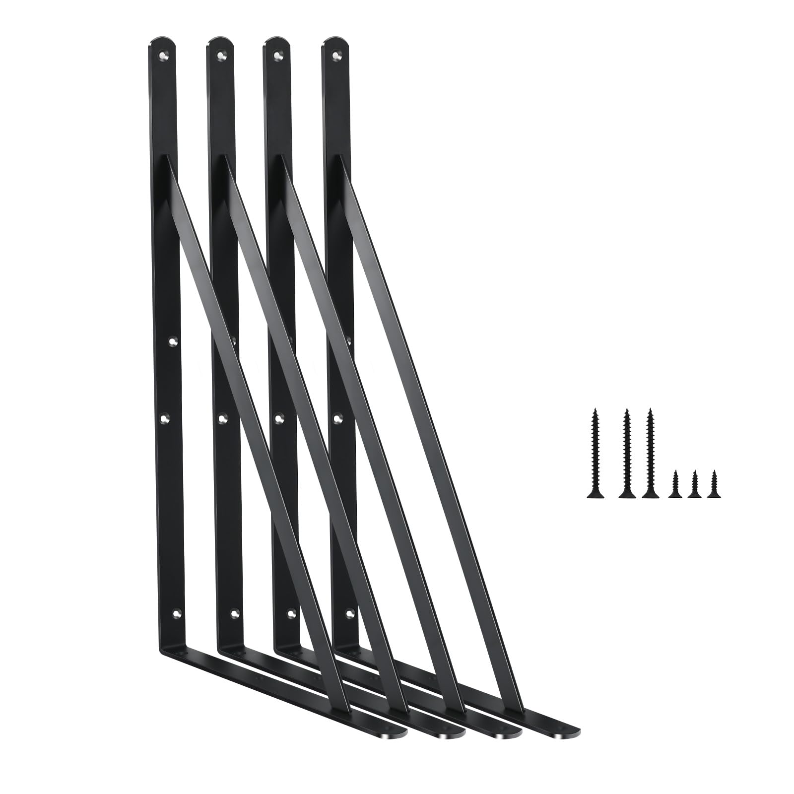4 Pack L16 x H 10" Black Heavy Duty Shelf Brackets with Screws Metal Shelf Brackets Shelf Support Angle Brackets for Shelves L Brackets Heavy Duty Floating Shelf