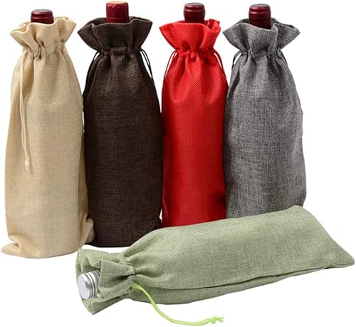 Miniatura 27 de 10 bolsas de regalo de vino de arpillera, con cordón, de lino, champán, bolsa para botella de vino, Navidad, boda, cumpleaños, fiesta, bolsas