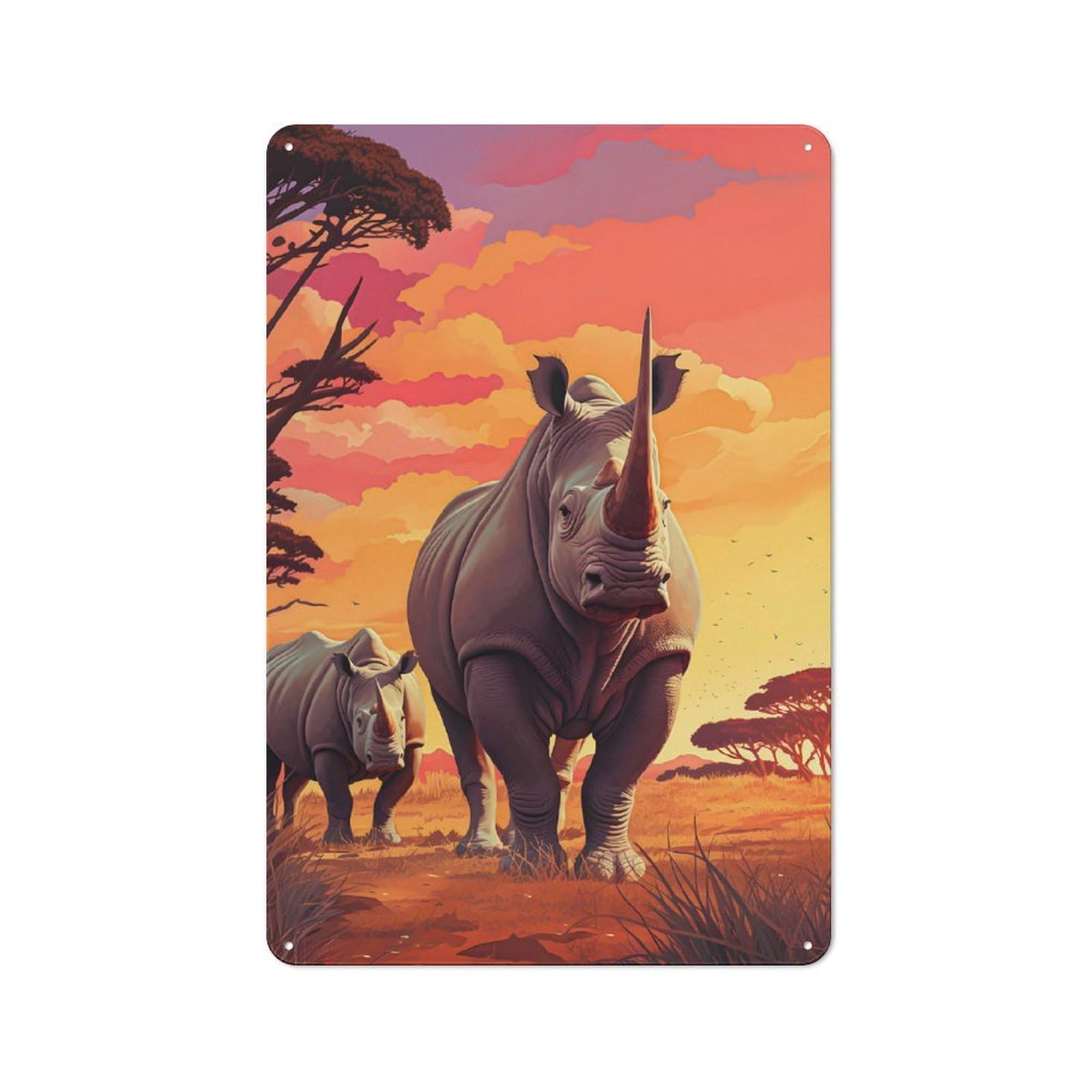 Junmoney Rhinoceros Rinho Rustic Tin Sign 30X20cm For Pub Or Café, For Collectors Building A Themed Wall Display