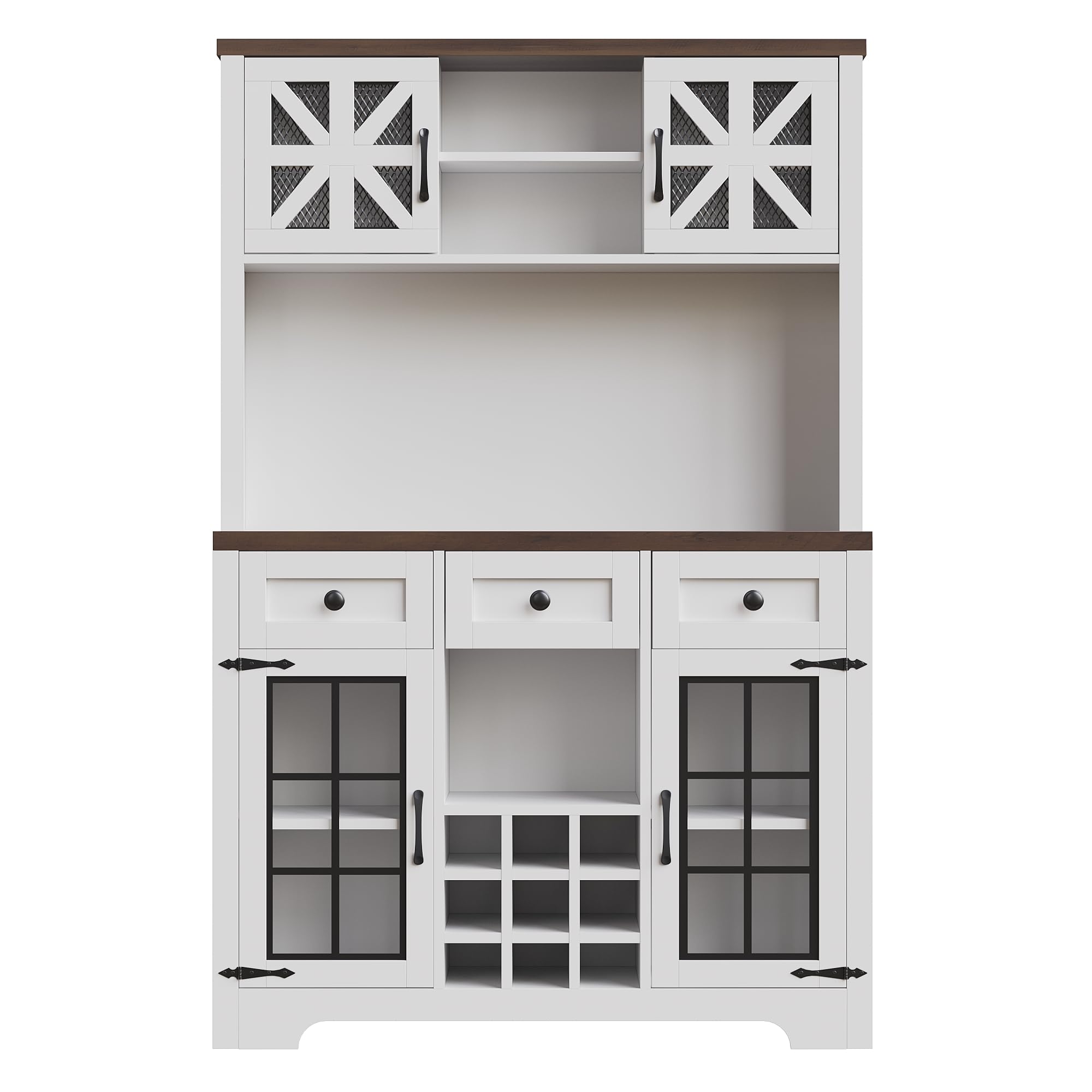 Hochschrank, Küchenschrank mit Smart LED Beleuchtung, fürs Wohnzimmer, Seitenschrank mit Weinregal und Kippsicherung, Verstellbare Einbauregale