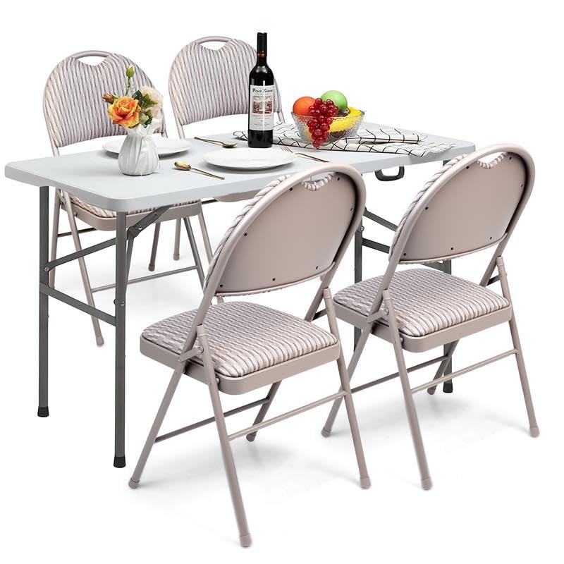 Crystals Folding Trestle Table with Chairs – Heavy Duty Camping & Catering Furniture, Durable Metal Frame, Padded or PVC Seats, Ideal for Dining, BBQ, Picnic & Events (4 Chairs + 4Ft Folding Table)
