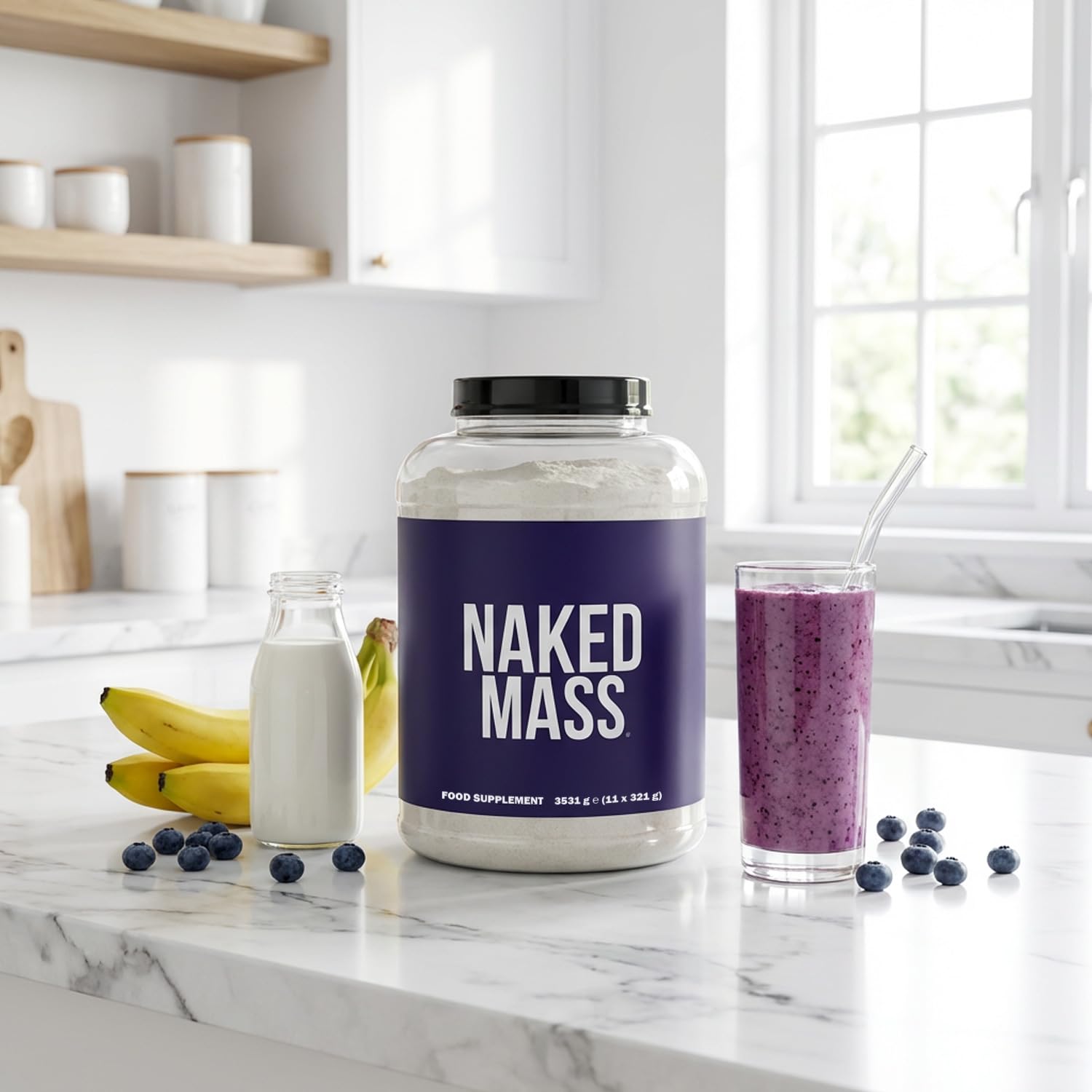 NAKED Mass - Gainer Naturale in Polvere Senza Aroma per Aumento di Massa e Peso - 3531 g - Senza OGM, Glutine e Soia. Nessun Ingrediente Artificiale - 1.216 Calorie per Porzione