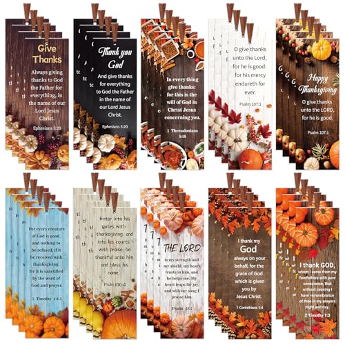Cholemy 200 Pcs Thanksgiving Bookmarks with Bible Verse Thanksgiving Bookmarks
