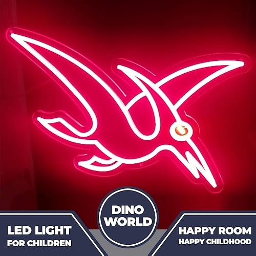 Miniatura 4 de PTERODACTYL DINO - Luz LED de neón USB para habitación de los niños, letrero decorativo de pared (tamaño 19.7 x 14.1 pulgadas), luz nocturna,