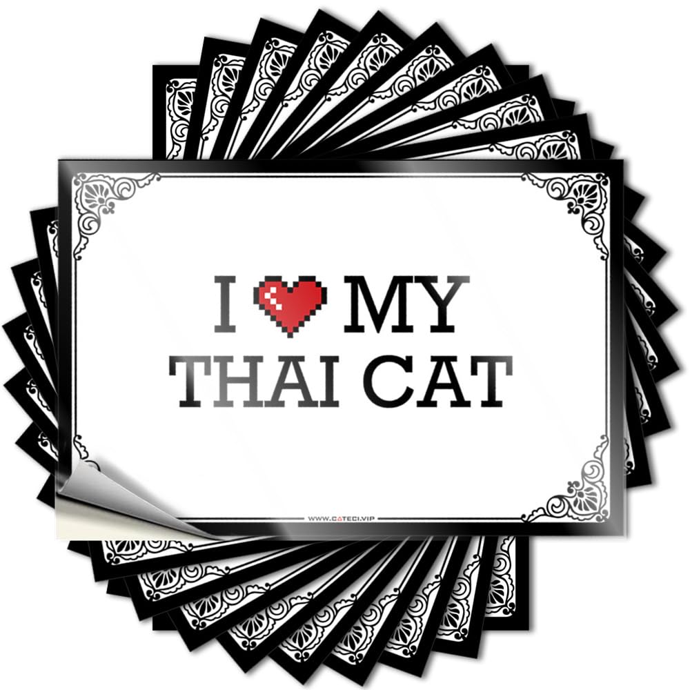 Mens Room Accessories, Bumper Halloween Helmet I Love My Thai Cat | Optical Illusion Waterproof Vinyl Stickers(8X12CM)