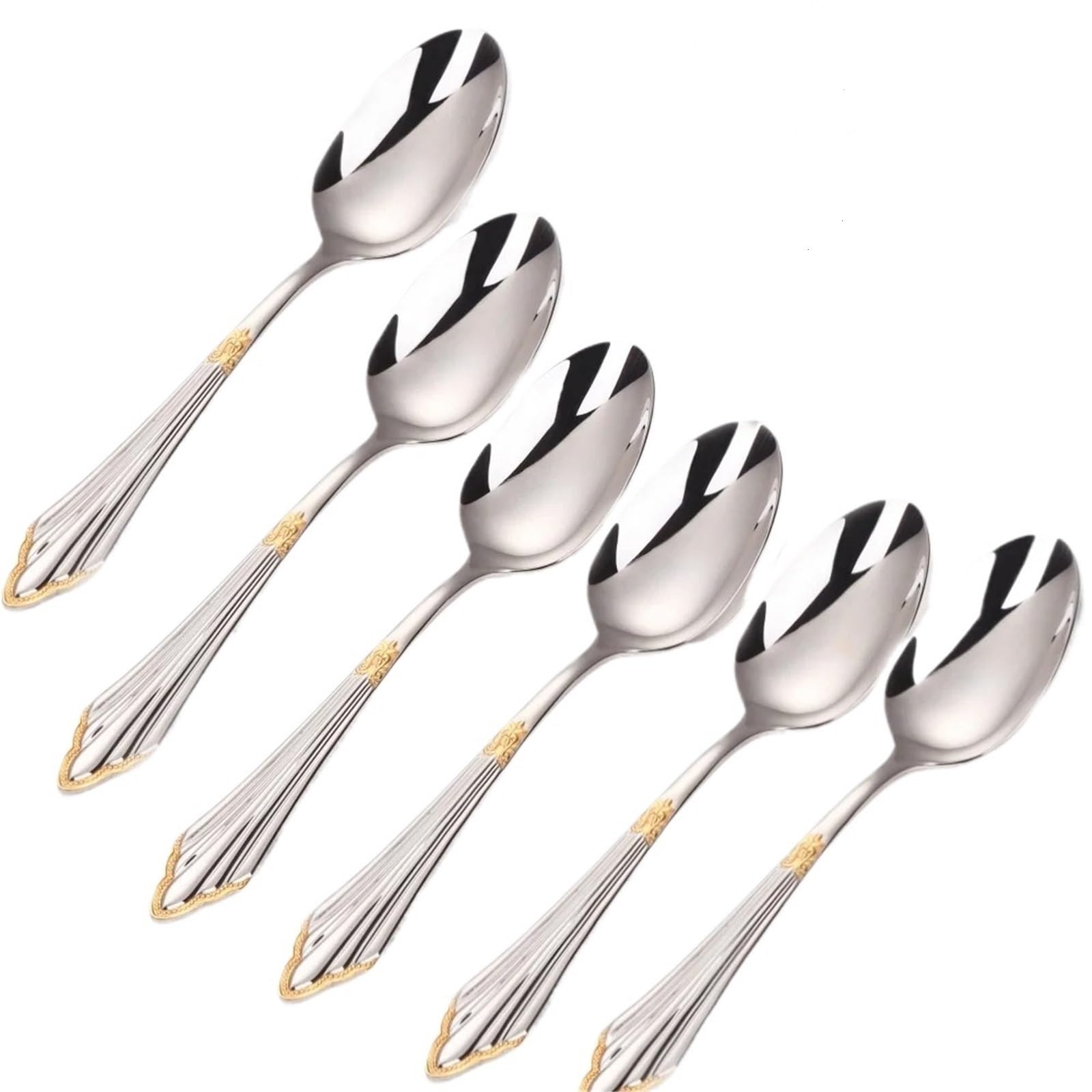 Löffel Luxuriöses, vergoldetes, glänzendes Tafellöffel-Set – 21 cm große, spülmaschinenfeste Tafellöffel aus Edelstahl 18/10, 2/3/4/5/6 Stück(Style10)