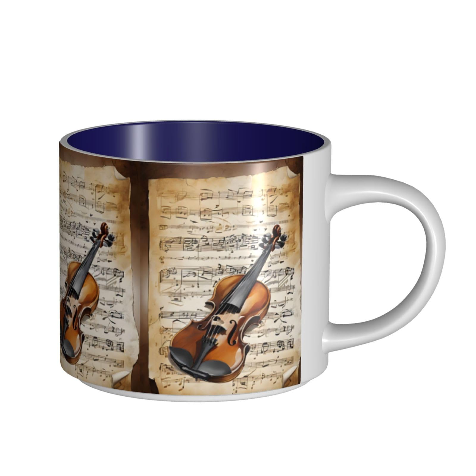 Butterfly and Cello Ceramic Coffee & Tea Mug Large-Capacity Cups with Comfortable Handle for Latte, Tea, Cappuccino, Cocoa Drinks Holiday Christmas Cup Gift 9.5x9.5x8.9 cm