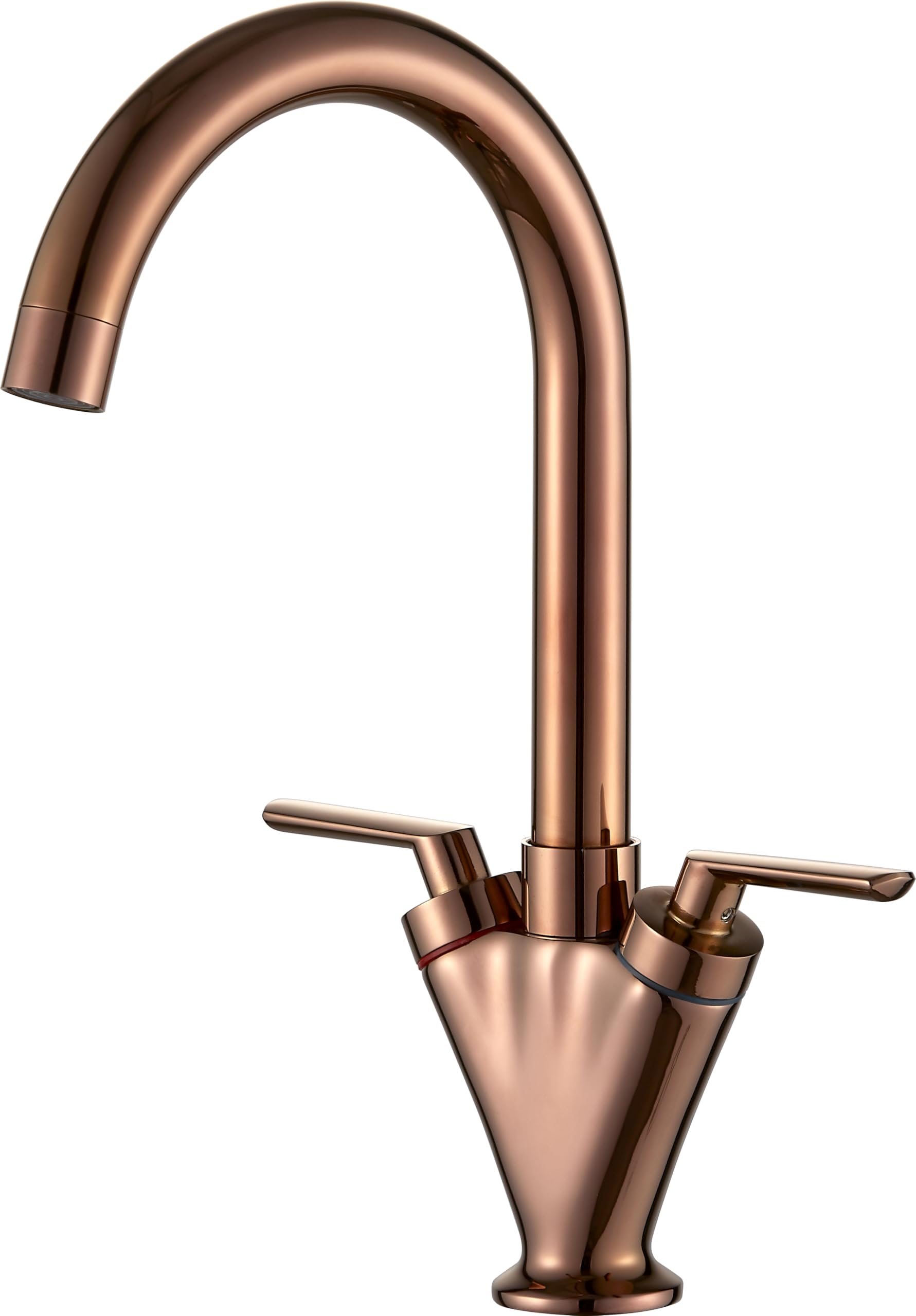 Swan - Rubinetto miscelatore monoblocco a doppia leva, girevole a 360°, con tubi flessibili, raccordi standard