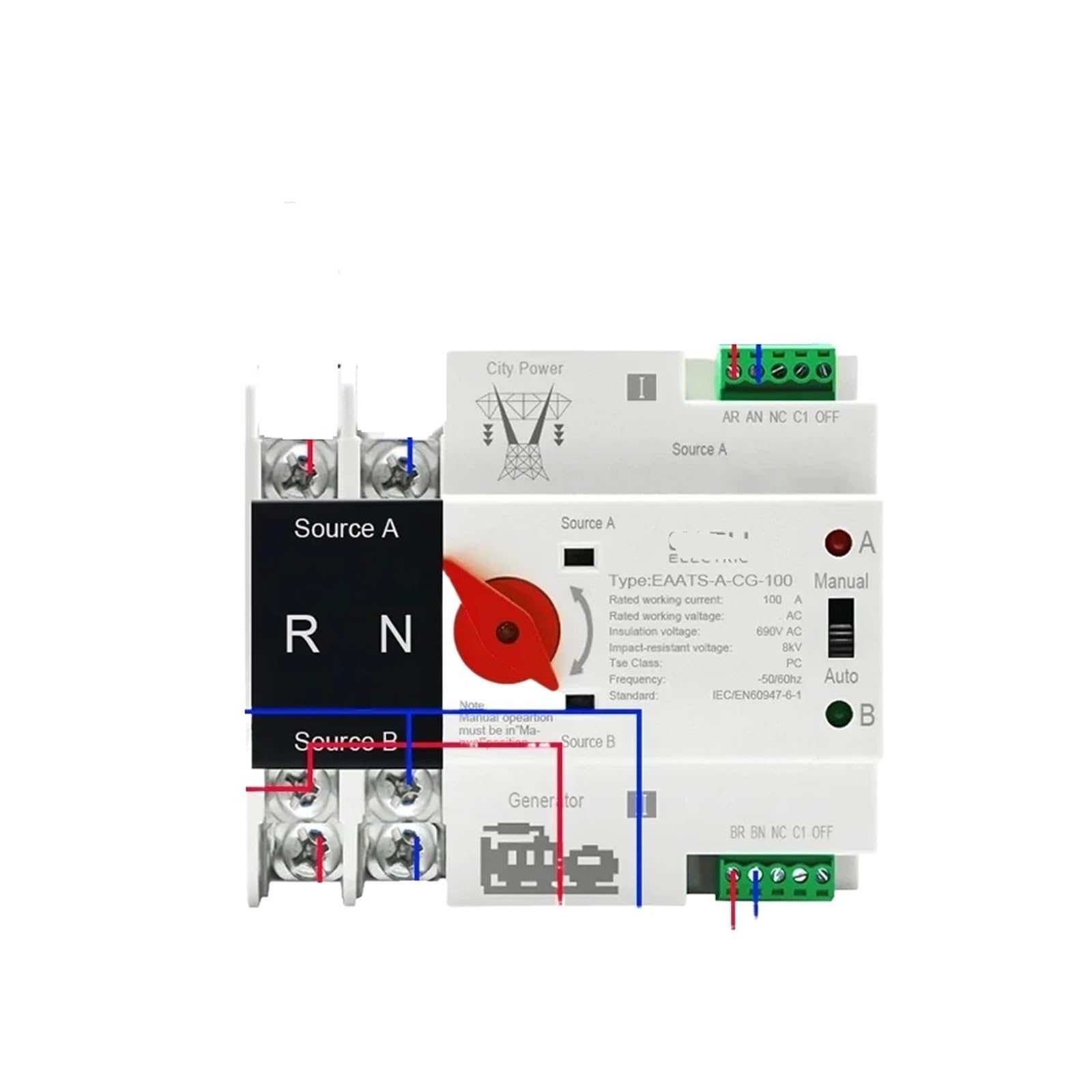 GVBAEPIEO Szyna jednofazowa ATS PV 2P 4P 100 A AC 110 V 220 V podwójna moc automatyczna konwersja przełącznik wyboru nieprzerwany (2p AC 110 V, generator sieci miejskiej)