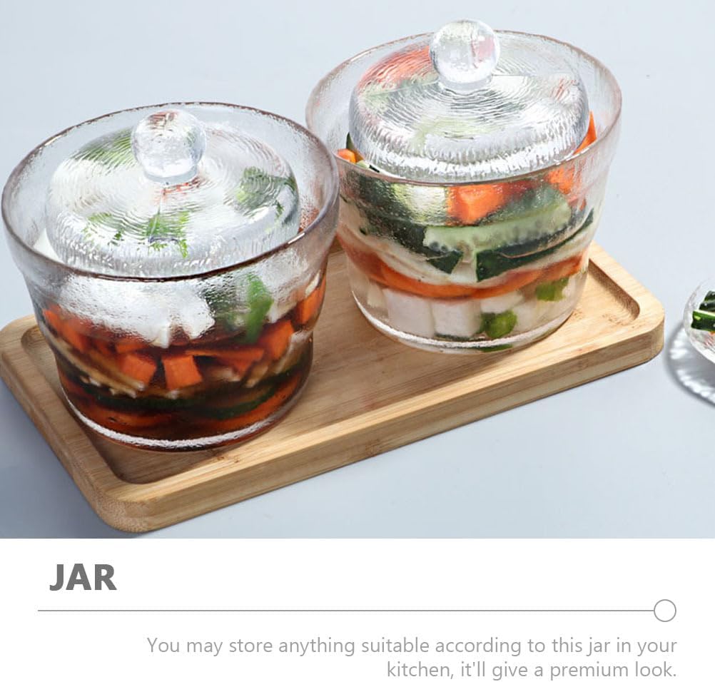 PRETYZOOM Small Glass Pickle Jar with Glass Weight - 650ml/21oz Tsukemono Maker with Heavy Duty Weight, Japanese One-Night Pickling Bowl Vegetable Fermentation for Sauerkraut, Kimchi
