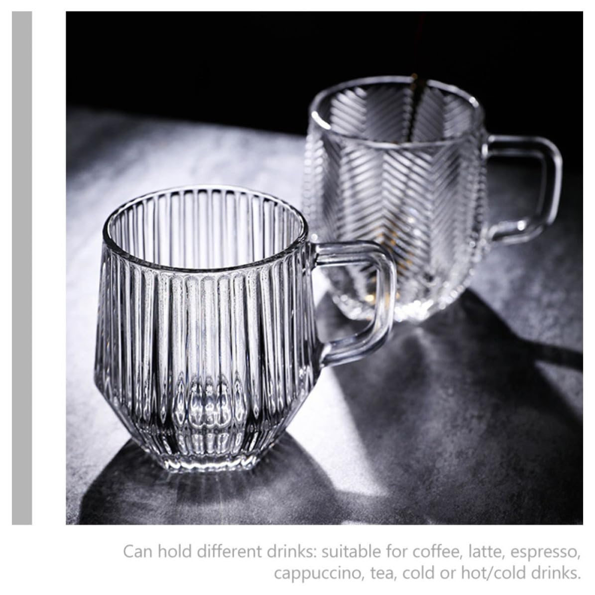 6 Stück Kaffeetassen aus Glas mit Henkel Klassische Teegläser mit Vertikalen Streifen Vielseitig und Leicht zu Reinigen Elegantes Design für Alltag