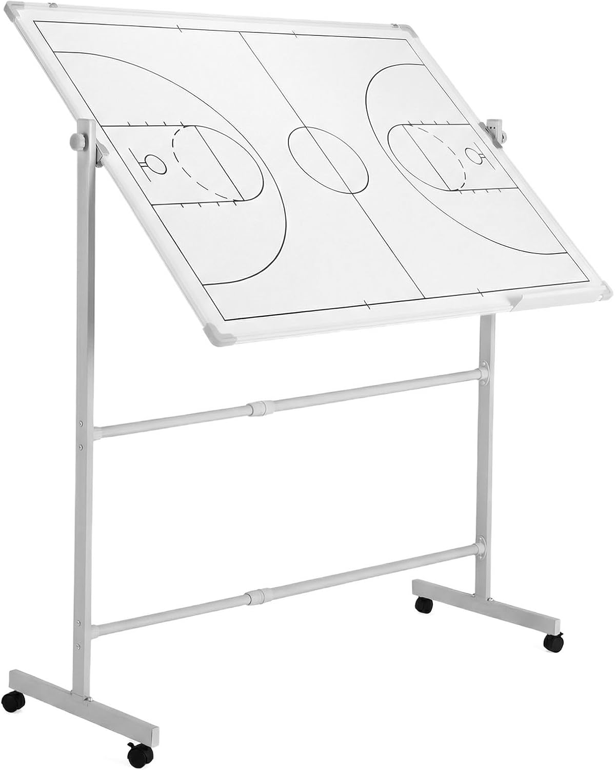 Generic Mobile Double-Sided Basketball Coaching Board Height Adjustable Dry Erase Whiteboard with Wheels Basketball Tactics Board with Magnets Pen & Eraser for Teaching Training