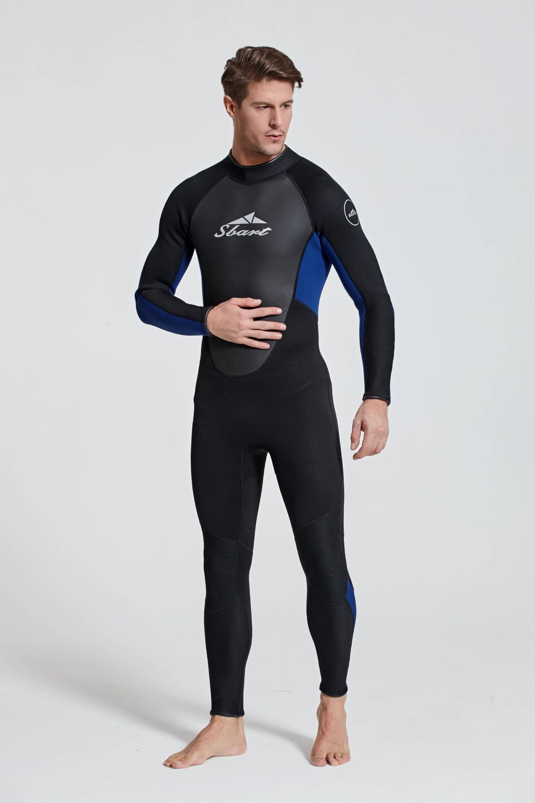 Sbart Mens 3mm Neoprene Wetsuit, Full Body Diving Suit Front Zip Wetsuit for Diving Snorkeling Surfing Swimming