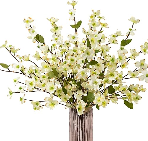 Flores artificiales, tallos de flores, flores de seda de cornejo, arbusto de cornus falso para decoración del hogar, centros de mesa, 8 unidades