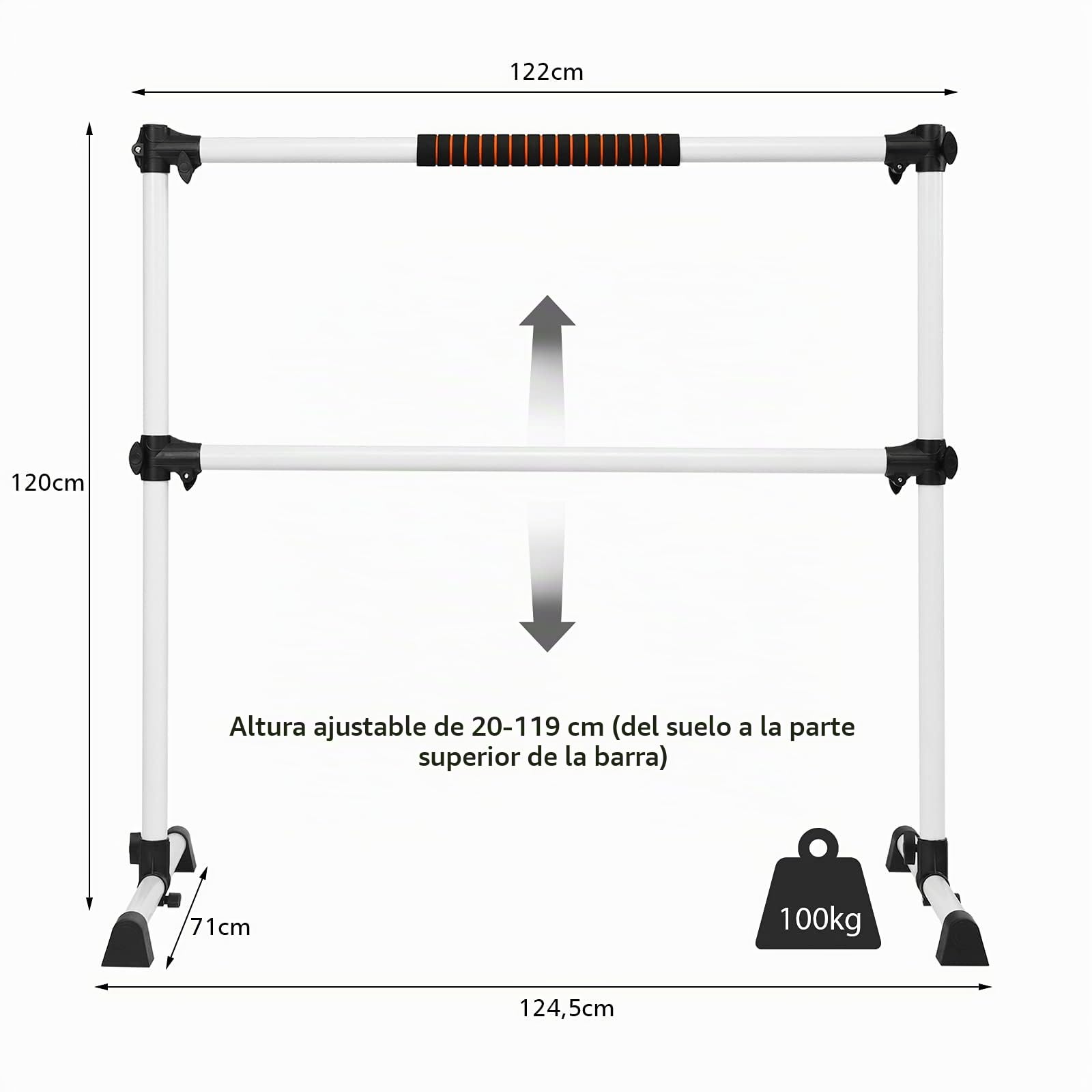 RELAX4LIFE Barra de Ballet Independiente de Metal, Barra de Ballet Ajustable en Altura con 4 Almohadillas de Goma Antideslizantes, Carga 50kg, Barra de Baile para Niños y Adultos (Plateada)