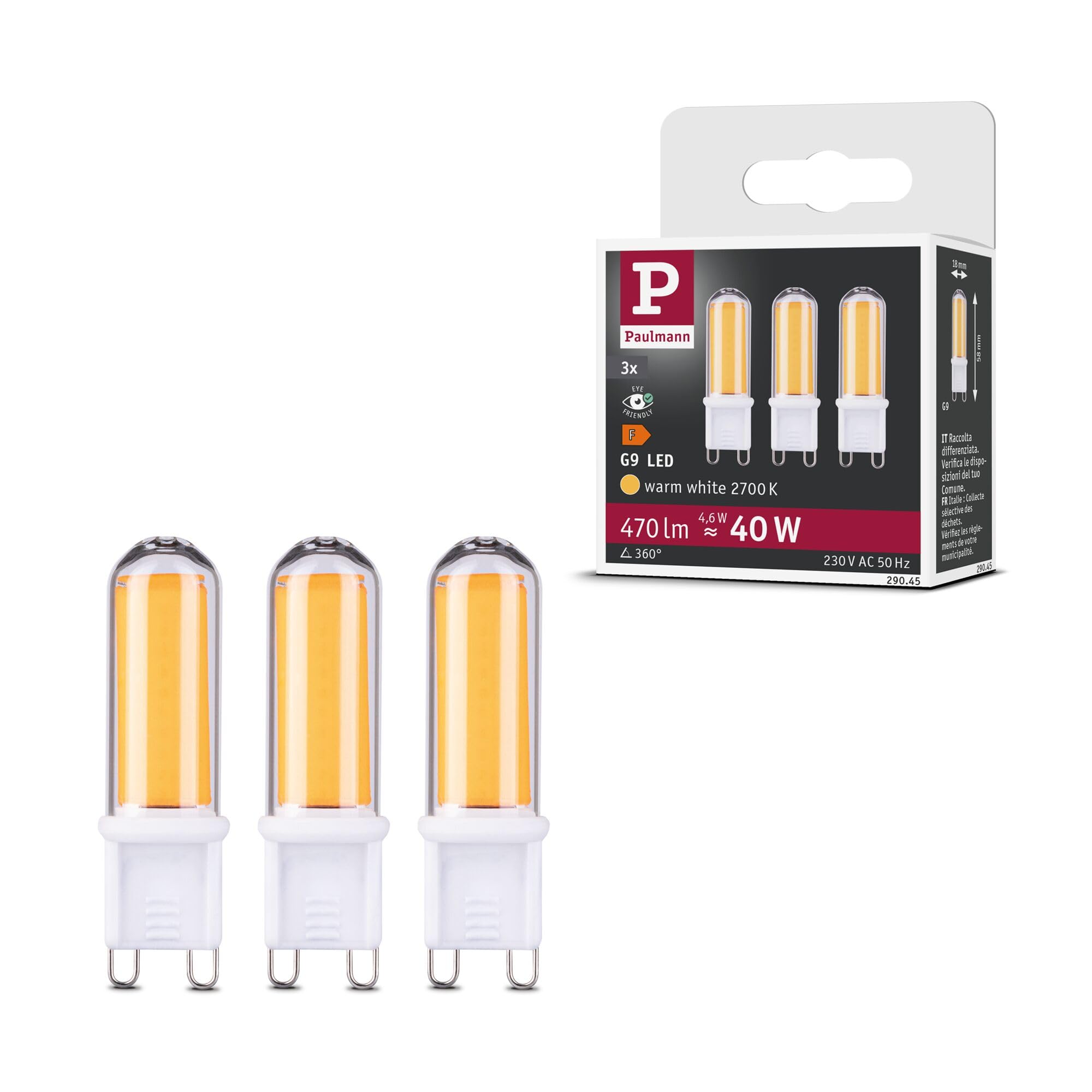 Paulmann 29045 Standard 230V LED pin Base G9 230V 3-piece Set 3x4.6W 3x470lm Clear Glass 2700K – Warm White lamp
