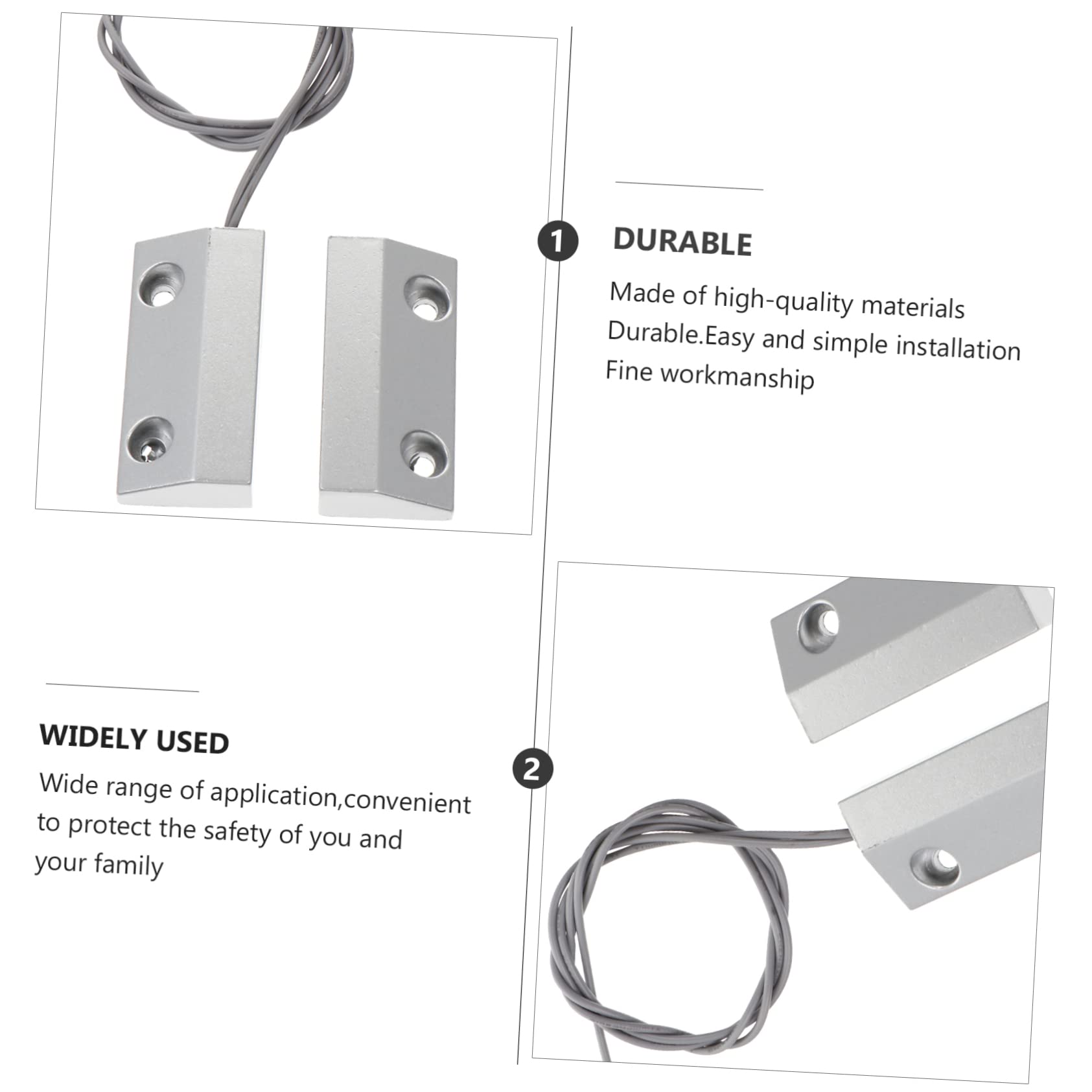 3 Ensembles capteur Alarm Door Sensor Interrupteur sans Fin magnétique quincaillerie de Portail Aimant de Porte équipement de Dispositif de détection Alliage de Zinc Silver