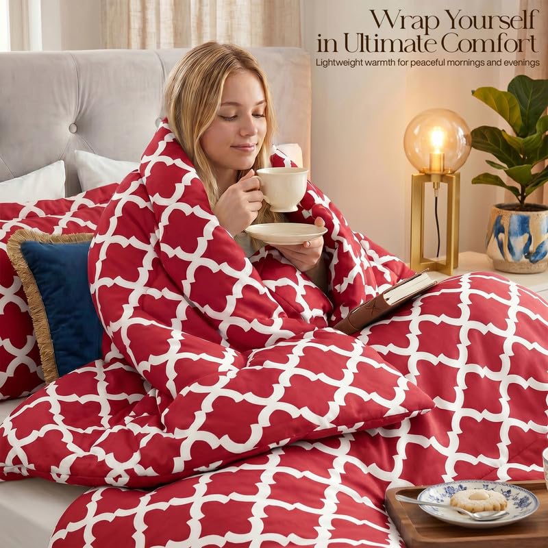 Image of Utopia Bedding 2 Pc Twin Comforter Set, Printed Comforter, Red | Comforter Set Includes Comforter (64x88) Inches, 1 Sham (20x26) Inches. Soft Microfiber Down Alternative, Machine Washable.