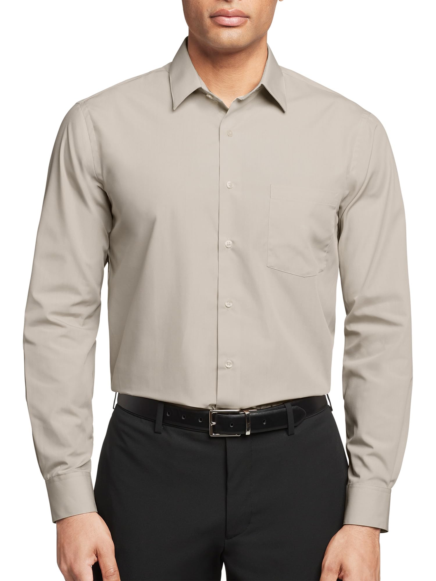 Van Heusen Men's Stone Dress Shirt Regular Fit Poplin Solid, 15.5" Neck 36"-37" Sleeve