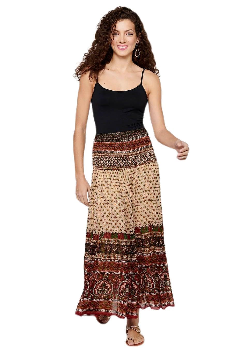 Koroshi Falda Larga Holgada con Cintura Ancha engomada y Estampado étnico de Color Multicolor para Mujer, de Color Multicolor