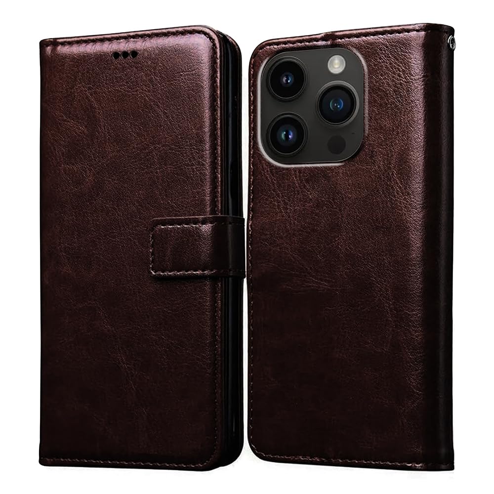 Amazon Brand- Solimo Flip for Apple iPhone 14 Pro (Leather_Coffee)