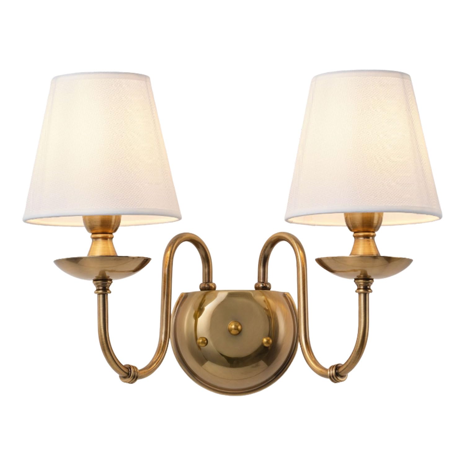 Aiwen 2-Light Bedroom Wall Lamps Polished Solid Brass Finish Wall Lights with White Flax Fabric Shade Vintage Reading Lights Wall Sconces for Bedside Hallway E12