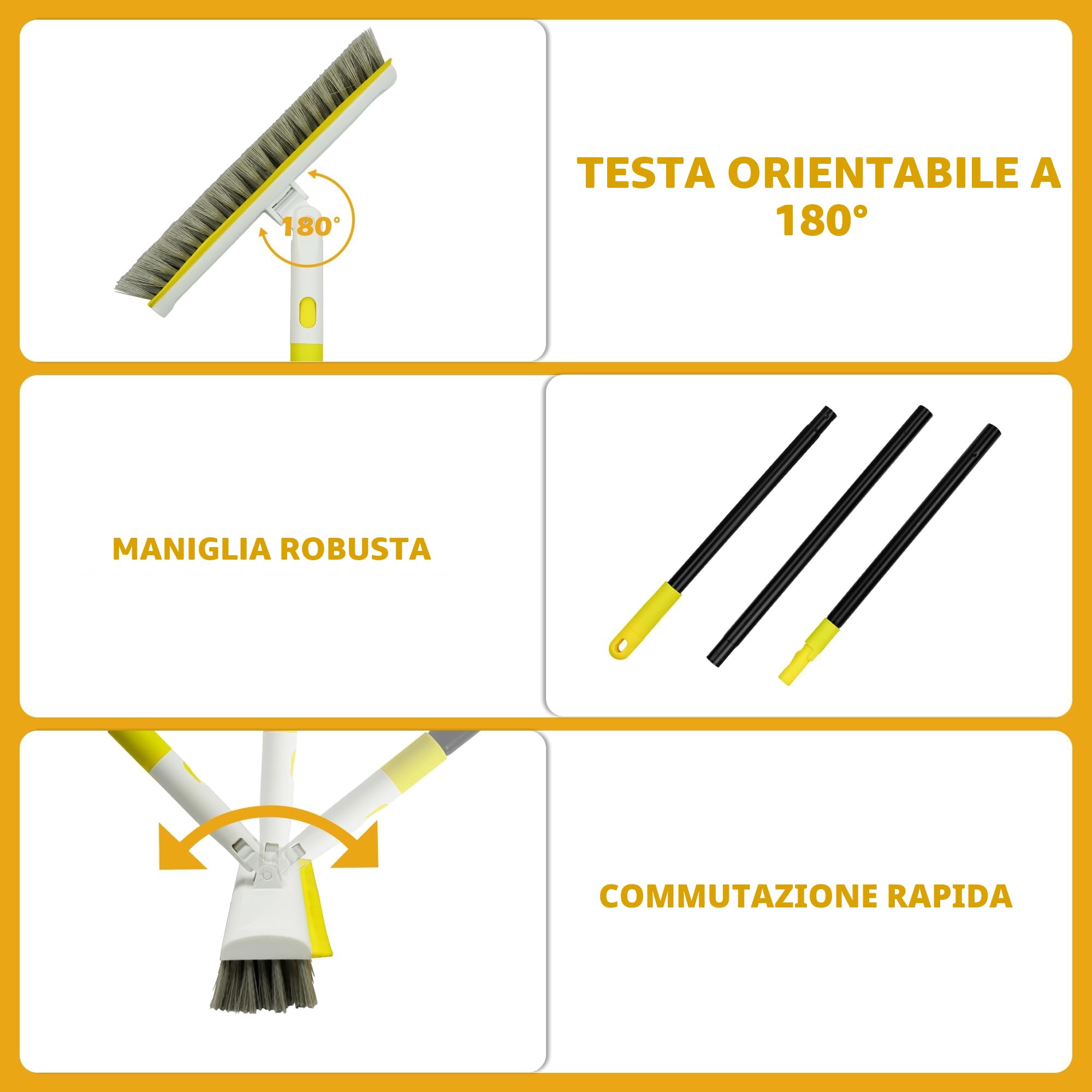 Spazzolone Di Pulizia Con Manico Lungo 127CM Per La Pulizia, 2 In 1 Spazzola Per Pavimenti Con Tergicristallo, 180° Rotante Per Piastrelle, La Cucina E La Parete Del Pavimento