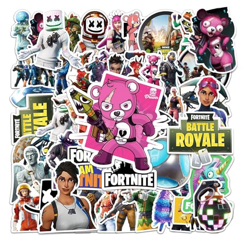 50 calcomanías de Fortnite para juego Fortnite, divertidas calcomanías de vinilo para niños, calcomanías impermeables para monopatín, laptop, botellas de agua, calcomanías para consolas, paredes de