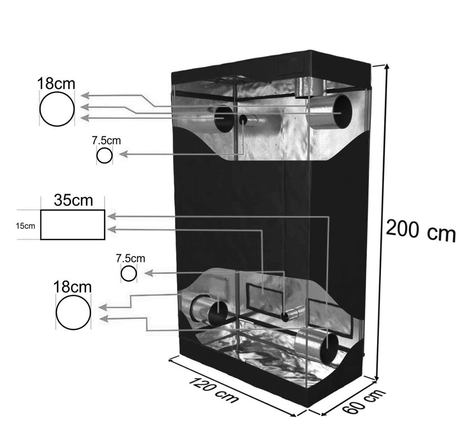 Tech-Garden Grow Tent 120 x 60 x 200cm Hydroponic Grow Room Indoor Dark Box Lightproof Growing Cube Garden