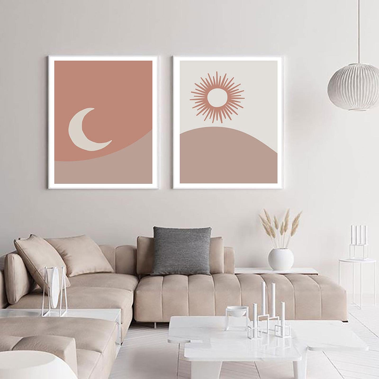 Cuadro Boho Sun Moon para decorar un salón moderno con láminas nórdicas de lienzo 8
