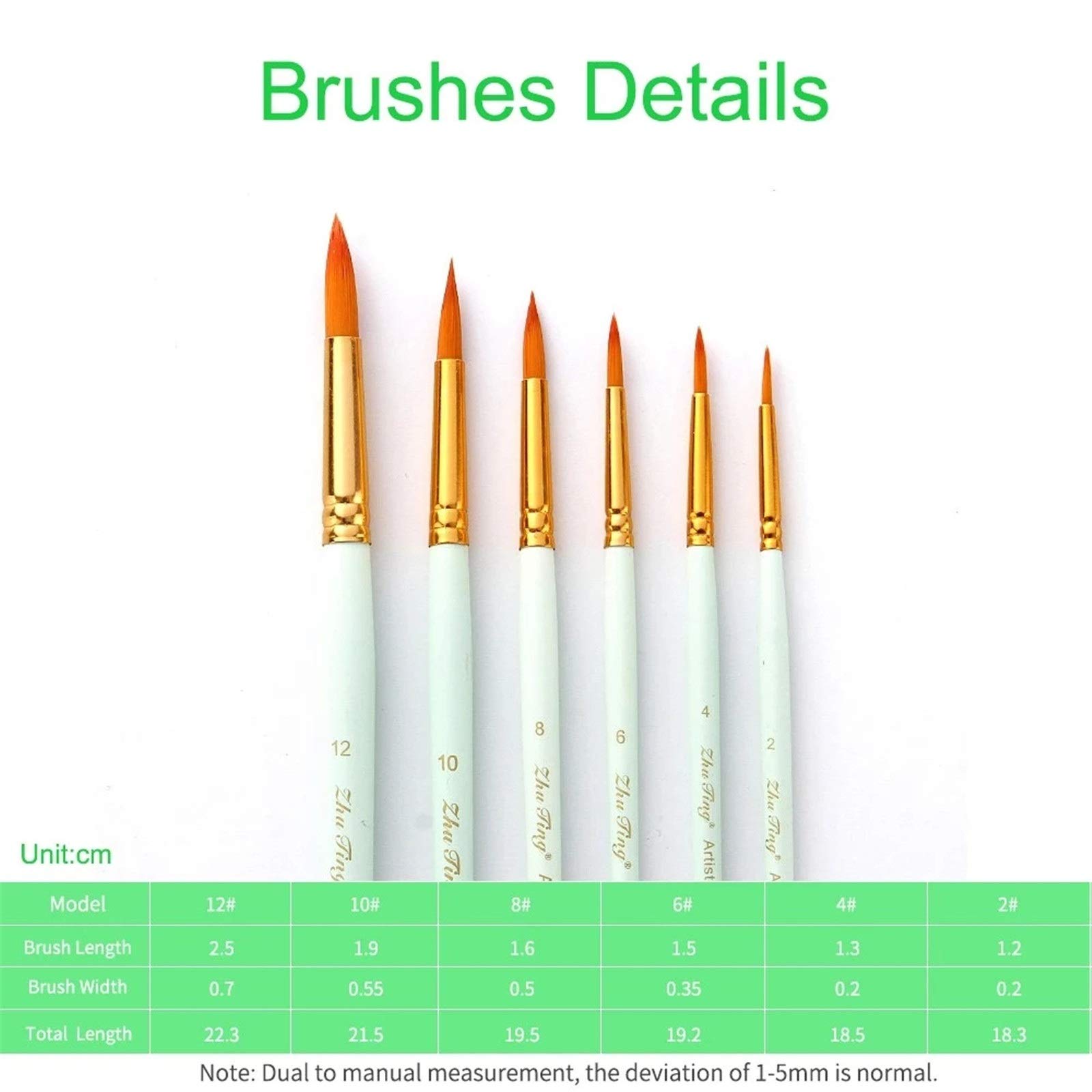 Pinselsets 6pcs Art Pinsel Pen-Set Runde spitz zulaufende Spitze Professionelle für Anfänger Profis(Grün)