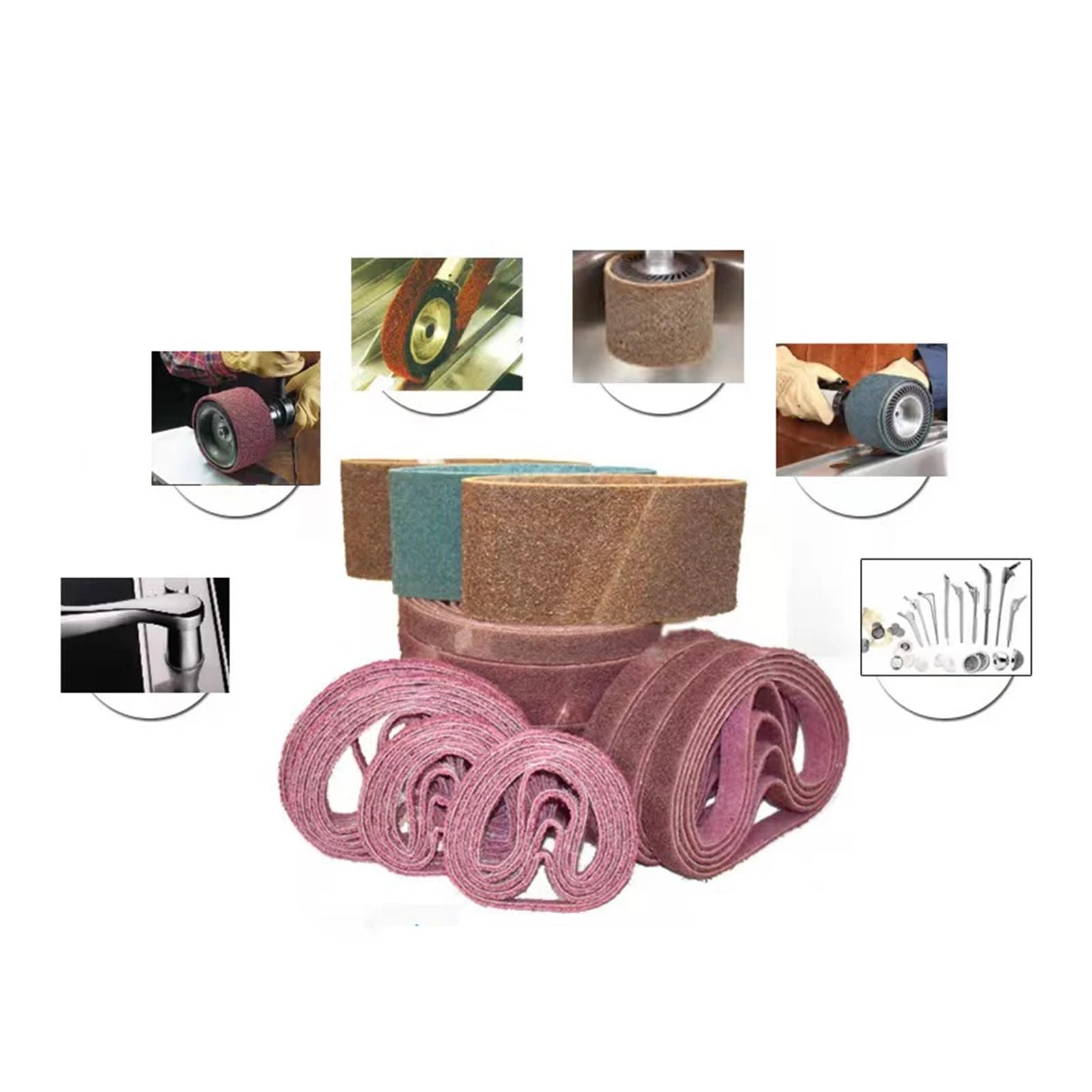 Lot de 12 bandes abrasives en nylon non tissé, 330/457/520 mm, de grosses à fines, for l'ébavurage et le décapage de l'acier inoxydable(Blue P400,330x10mm)